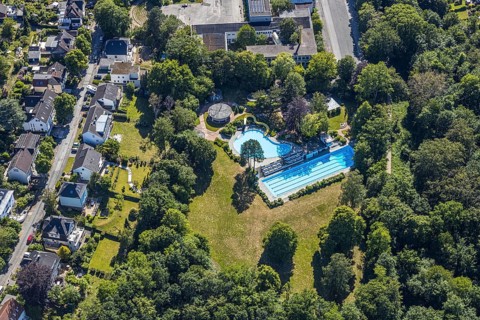 Aerial view, outdoor swimming pool Welper, Blankenstein, Hattingen, Ruhr area, North
