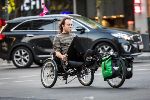 DEU Germany Germany Berlin A man on a recumbent bike rides along the Tauenzien