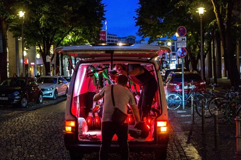 DEU Germany Germany Berlin So-called juicers collect discharged electric scooters at Potsdamer