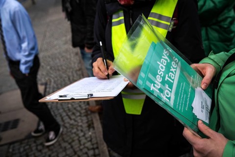 DEU Germany Germany Berlin Around 25 participants organise the second rally of the tuesdaysfortaxes