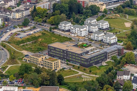 Aerial view, Campus Velbert Heiligenhaus of Bochum University of Applied Sciences, residential area