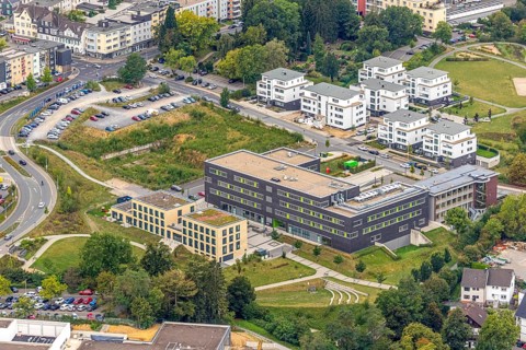 Aerial view, Campus Velbert Heiligenhaus of Bochum University of Applied Sciences, residential area
