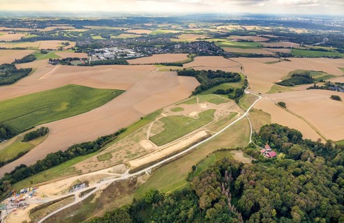 Aerial view, construction site new motorway A44, Heiligenhaus, Ruhr area, North Rhine-Westphalia,