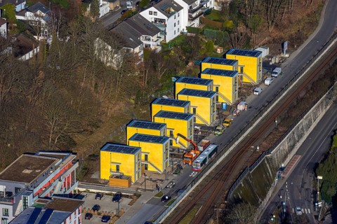 Aerial view, new development area residential estate Walter-Freitag-Straße, at Herdecke railway