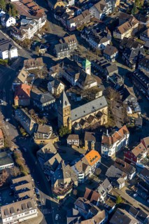 Aerial view, old town, town hall, Protestant collegiate church Herdecke, Ruhr area, North