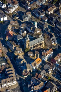 Aerial view, old town, town hall, Protestant collegiate church Herdecke, Ruhr area, North