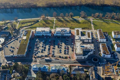 Aerial view, Ruhr river, Ruhr-Aue district, Ruhr promenade, Herdecke, Ruhr area, North
