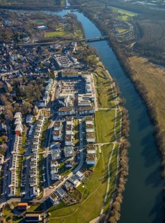 Aerial view, Ruhr-Aue district, Ruhr promenade, Ruhr river, Herdecke, Ruhr area, North