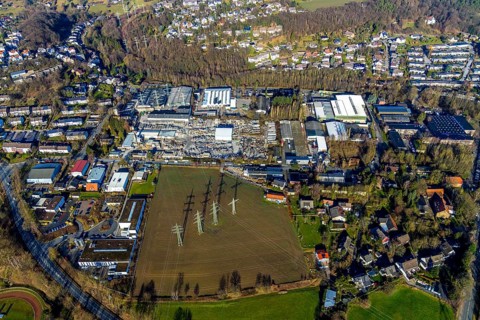 Aerial view, Basamentwerke Böcke GmbH, Ende, Herdecke, Ruhr area, North Rhine-Westphalia, Germany,