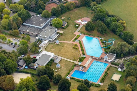 Aerial view, HeljensBad, Heiligenhaus, Ruhr area, North Rhine-Westphalia, Germany, bathing