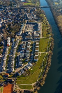 Aerial view, Ruhr-Aue district, Ruhr promenade, Ruhr river, Herdecke, Ruhr area, North