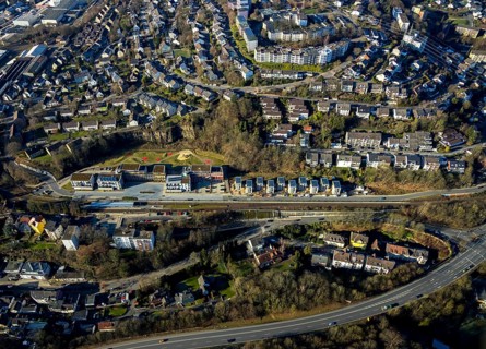 Aerial view, new development area residential estate Walter-Freitag-Straße, at Herdecke railway