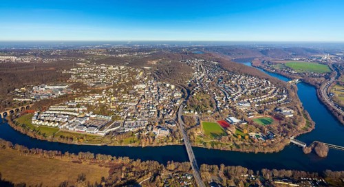 Aerial view, townscape, Ruhr river, Ruhr viaduct, Stiftsmühle dam, Herdecke, Ruhr area, North