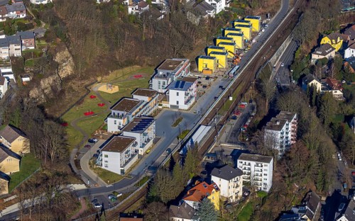 Aerial view, new development area residential estate Walter-Freitag-Straße, at Herdecke railway