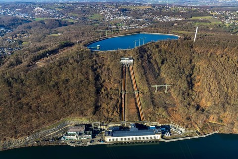 Aerial view, river Ruhr, pumped storage power station, Köpchenwerk, storage basin, Herdecke, Ruhr