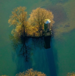 Aerial view, mouse tower on an island in the Hengsteysee, Hengstey, Herdecke, Ruhr area, North