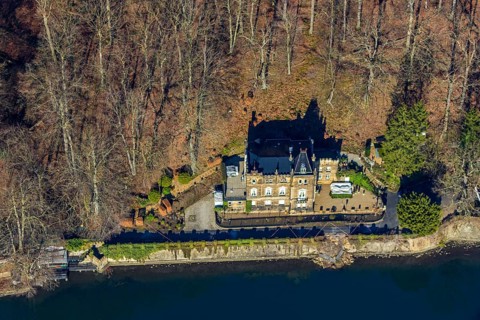 Aerial view, Café Seeschlösschen, Niedernhof, Hengsteysee, Herdecke, Ruhr area, North