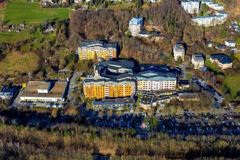 Aerial view, community hospital Herdecke, Waldorfkindergarten Herdecke, Herdecke, Ruhr area, North