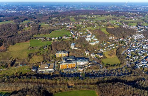 Aerial view, community hospital Herdecke, Waldorfkindergarten Herdecke, Herdecke, Ruhr area, North