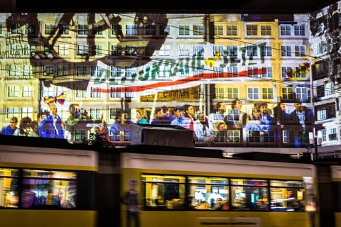 DEU Germany Germany Berlin Light projections and art installations to mark the 30th anniversary of