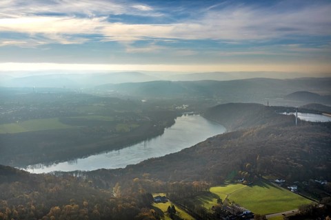 Aerial view, Ruhr, Köpchenwerk, pumped storage plant, Wittbräucke, Herdecke, Ruhr area, North