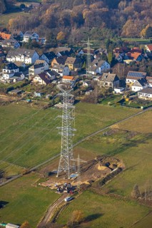Aerial photo, construction power line Dortmund-Hagen, power pylons, high voltage, Ostend, Herdecke,