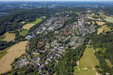 Aerial view, local view Kirchende, Herdecke, Ruhr area, North Rhine-Westphalia, Germany, Am Berge,