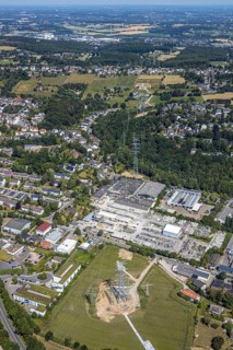 Aerial view, industrial estate Loerfeld, Basamentwerke Böcke GmbH, construction site power line,