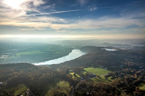 Aerial view, Ruhr, Köpchenwerk, pumped storage plant, Wittbräucke, Herdecke, Ruhr area, North