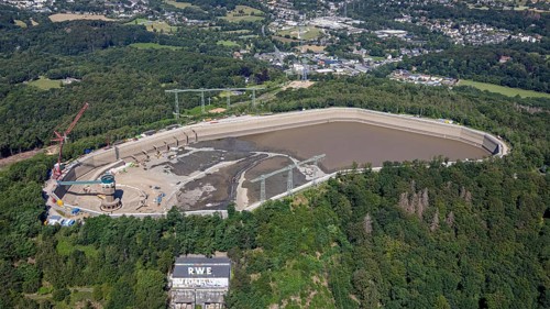 Aerial photo, RWE has completely emptied the large upper reservoir for the main inspection at the