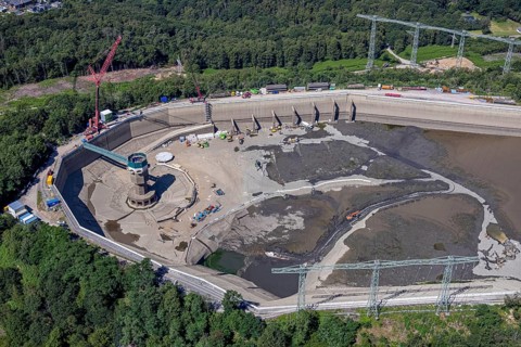 Aerial photo, RWE has completely emptied the large upper reservoir for the main inspection at the