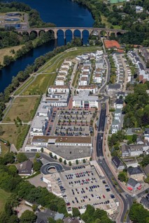 Aerial view, river Ruhr, Ruhr-Aue Center quarter, Ruhr-Viadukt, Herdecke, Ruhr area, North