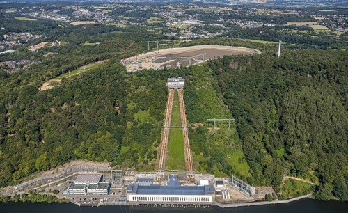 Aerial view, river Ruhr, RWE pumped storage power plant, Köpchenwerk, storage basin, Herdecke, Ruhr