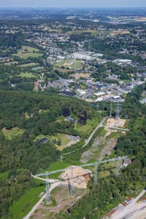 Aerial view, industrial area Gahlenfeld, construction site power line, end, Herdecke, Ruhr area,