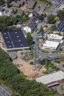 Aerial view, industrial area Gahlenfeld, construction site power line, end, Herdecke, Ruhr area,