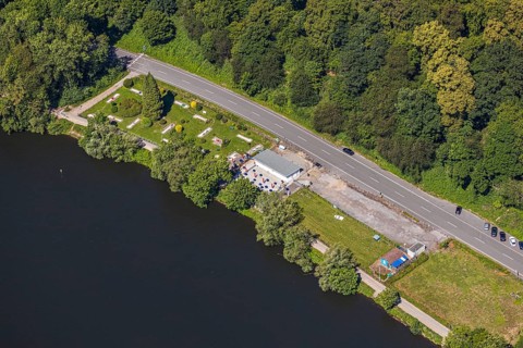 Aerial view, Klute's Minigolf Oasis, beach path at the river Ruhr, Wetterstraße, Herdecke, Ruhr