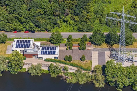 Aerial view, Mark-E Cuno Forum, Strandweg, Wetterstraße, Herdecke, Ruhr area, North