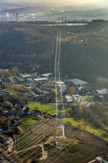 Aerial photo, construction power line Dortmund-Hagen, power pylons, high voltage, Ostend, Herdecke,