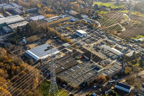 Aerial photo, construction power line Dortmund-Hagen, power pylons, high voltage, Ostend, Herdecke,