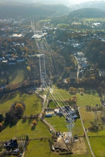 Aerial photo, construction power line Dortmund-Hagen, power pylons, high voltage, Ostend, Herdecke,