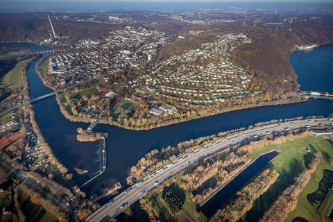 Aerial view, overview Herdecke, Heygsteysee, Harkortsee, Cuno power plant, Köpchenwerk, RWE pumped