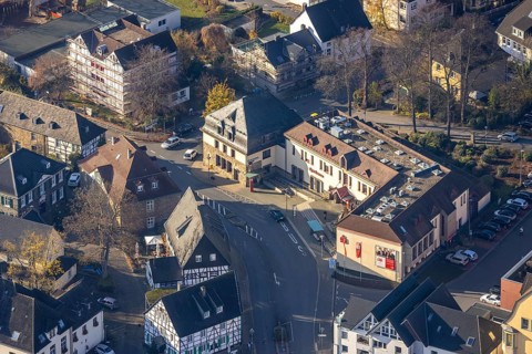 Aerial view, Sparkasse Herdecke, Stiftstraße, Herdecke, Ruhr area, North Rhine-Westphalia, Germany,