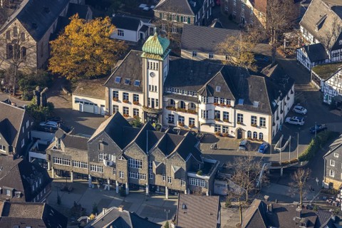 Aerial view, town hall city of Herdecke, Herdecke, Ruhr area, North Rhine-Westphalia, Germany, DE,