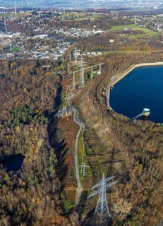 Aerial photo, Köpchenwerk, pumped-storage power station, power pylons, Wittbräucke, Herdecke, Ruhr
