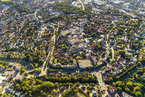 Aerial view, townscape, Herford city, Herford, city wall, Ostwestfalen-Lippe, OWL, North