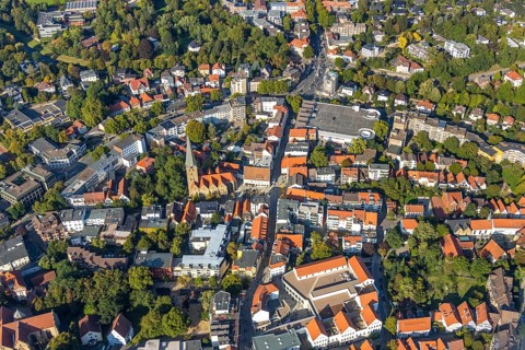 Aerial view, Old Town, Protestant St. Johannis Kirche, Herford-Stadt, Herford, Ostwestfalen-Lippe,