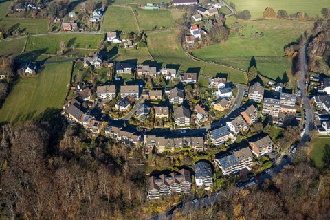 Aerial view, settlement Weg Zum Poethen Altes Feld, Westende, Herdecke, Ruhr area, North