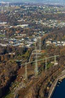 Aerial photo, construction power line Dortmund-Hagen, power pylons, high voltage, Ostend, Herdecke,