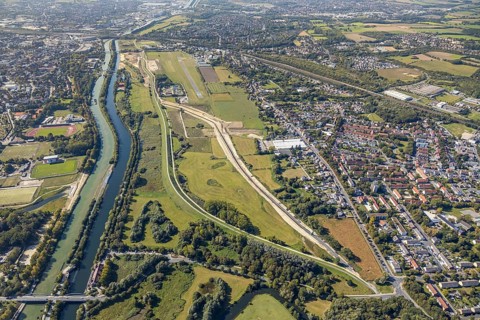 Aerial view, Hamm airfield, Mattenbecke sewage treatment plant, Lippe floodplain, Datteln-Hamm
