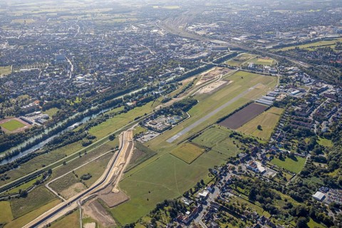 Aerial view, Hamm airfield, Mattenbecke sewage treatment plant, Lippe floodplain, Datteln-Hamm